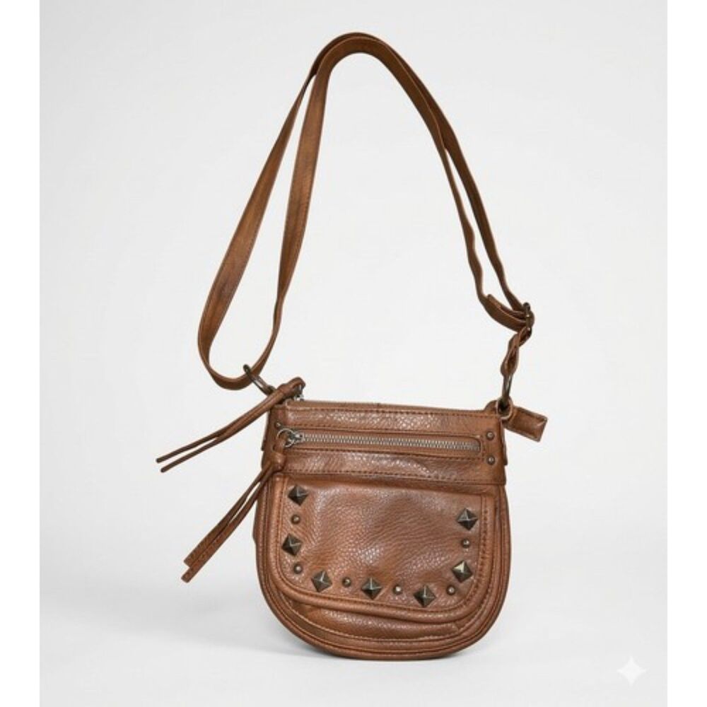 American Rag Studded Crossbody Brown Adjustable Strap Purse 4 Pockets Y2K